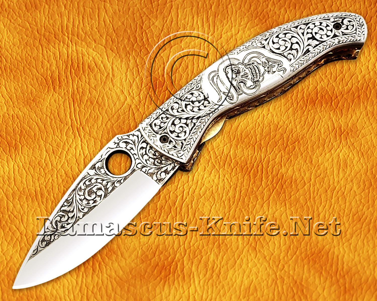 Hand Engraved 12C27 Folding Artisan Tool - 420B Steel Handle - FK756 Hand Engraved 12C27 Folding Artisan Tool - 420B Steel Handle - FK756