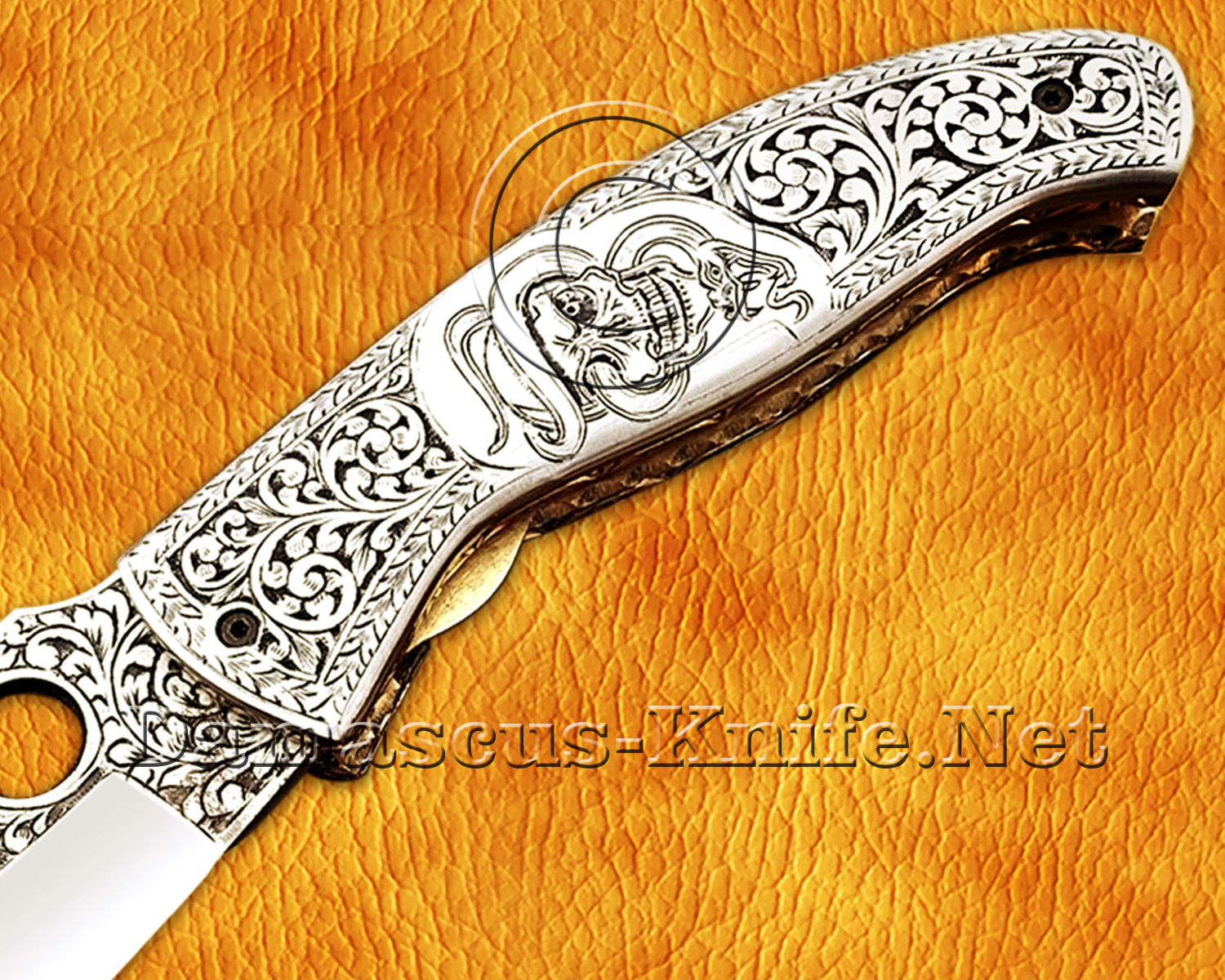 Hand Engraved 12C27 Folding Artisan Tool - 420B Steel Handle - FK756 Hand Engraved 12C27 Folding Artisan Tool - 420B Steel Handle - FK756