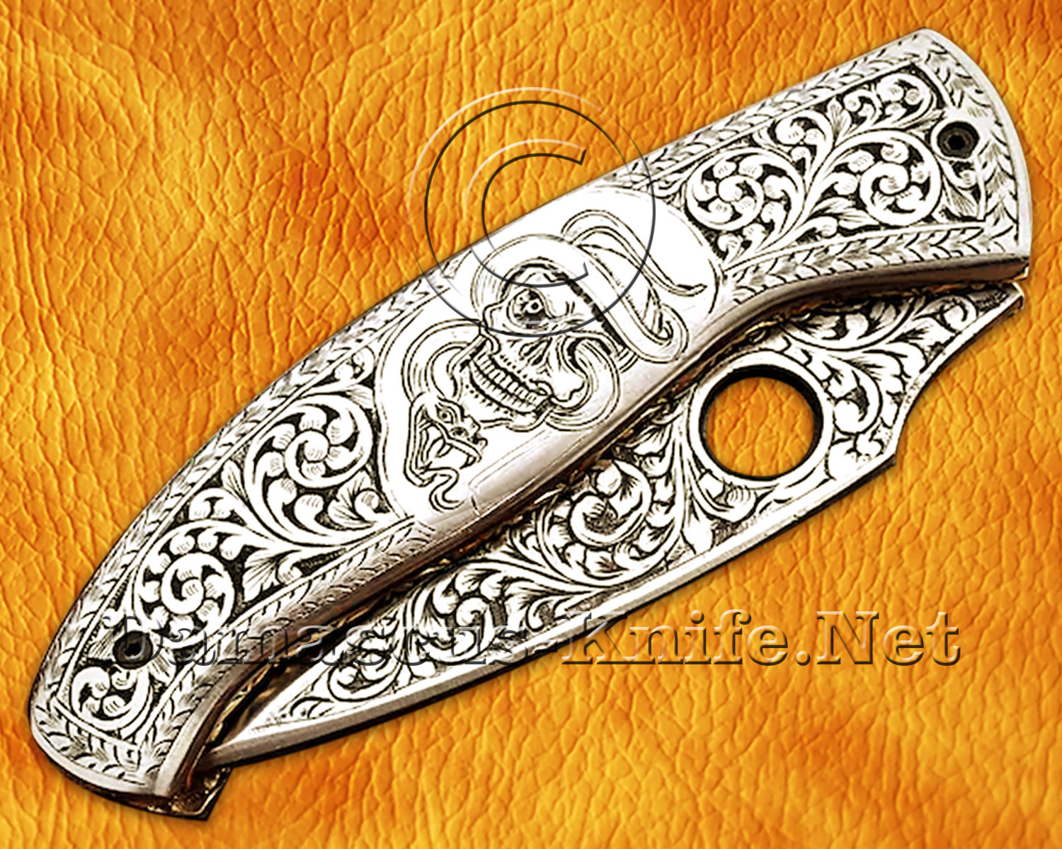 Hand Engraved 12C27 Folding Artisan Tool - 420B Steel Handle - FK756 Hand Engraved 12C27 Folding Artisan Tool - 420B Steel Handle - FK756