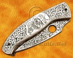 Hand Engraved 12C27 Folding Artisan Tool - 420B Steel Handle - FK756 Hand Engraved 12C27 Folding Artisan Tool - 420B Steel Handle - FK756