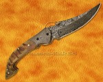 Custom Handmade Damascus Steel Folding Knife - Ram Horn - FK761