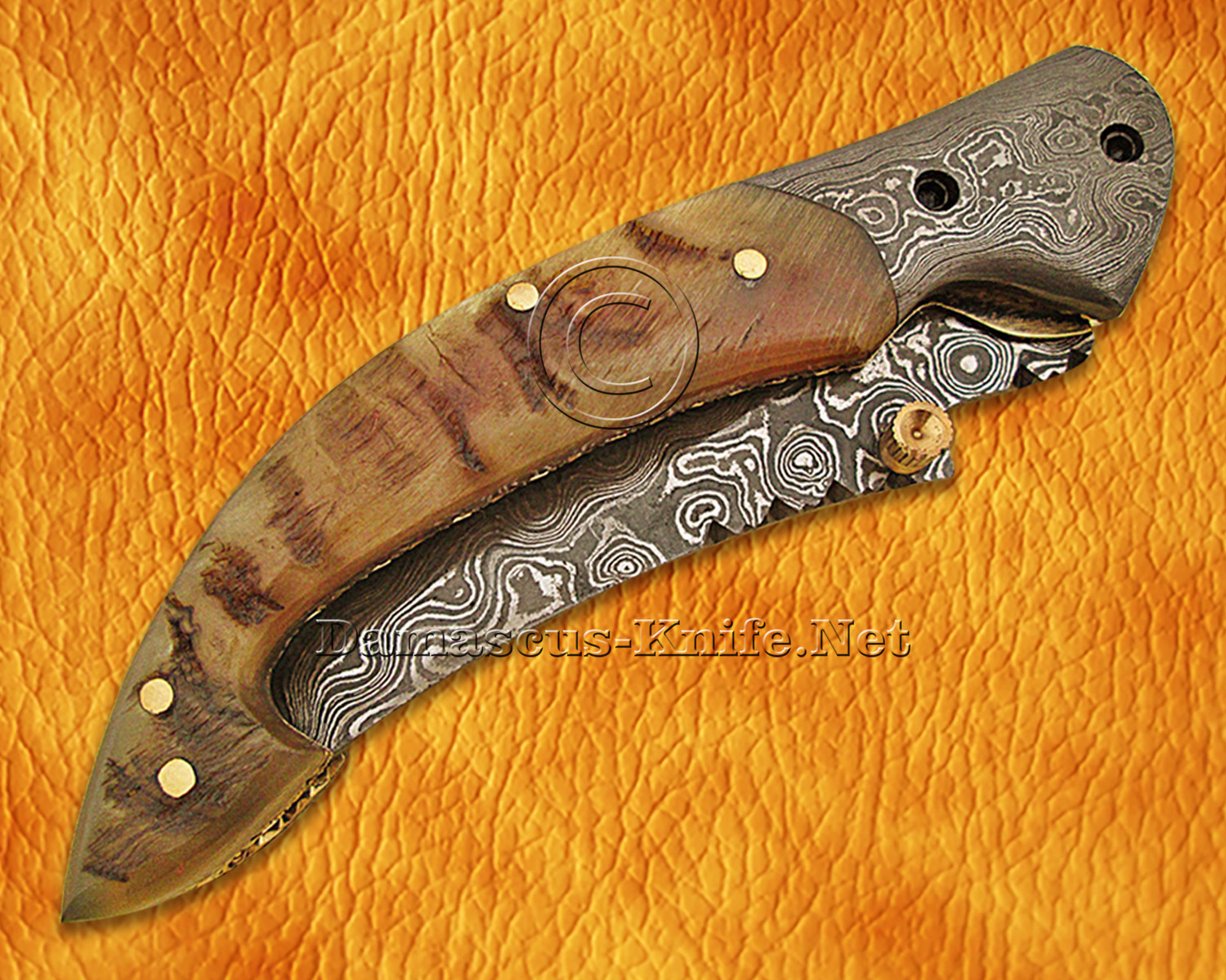 Custom Handmade Damascus Steel Folding Knife - Ram Horn - FK761