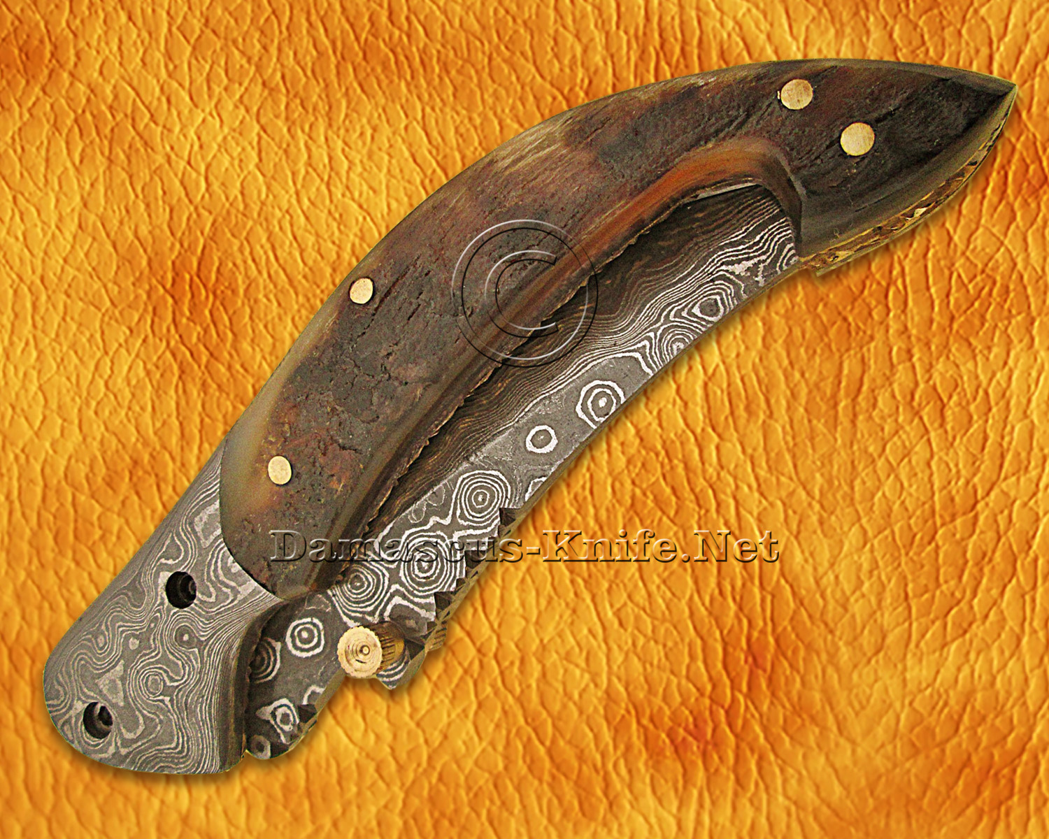 Custom Handmade Damascus Steel Folding Knife - Ram Horn - FK761