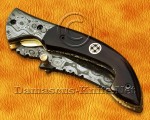 Custom Handmade Damascus Steel Folding Knife - Bone Handle - FK763 Custom Handmade Damascus Steel Folding Knife - Bone Handle - FK763