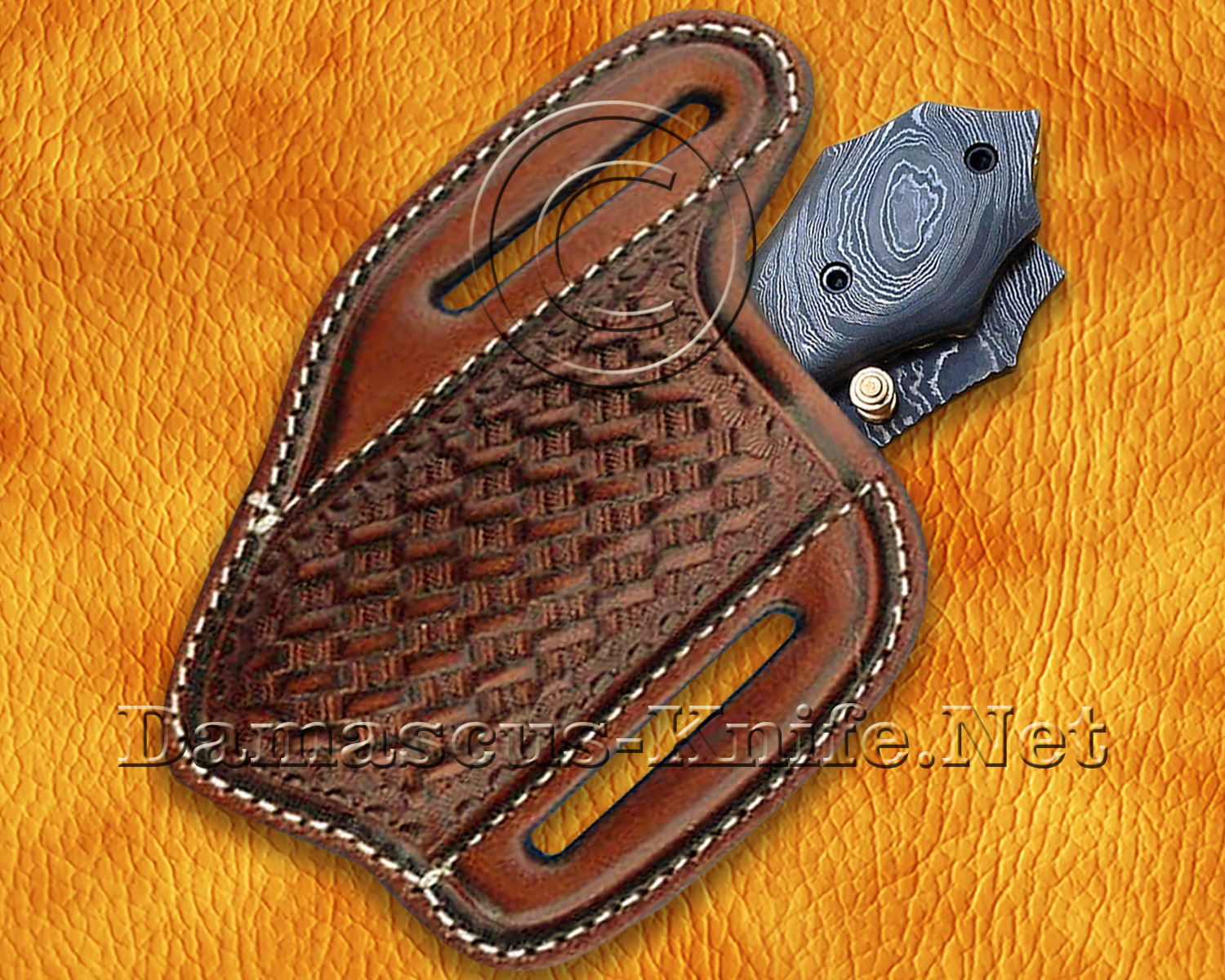 Custom Handmade Damascus Steel Folding Knife - Blue Bone - FK764
