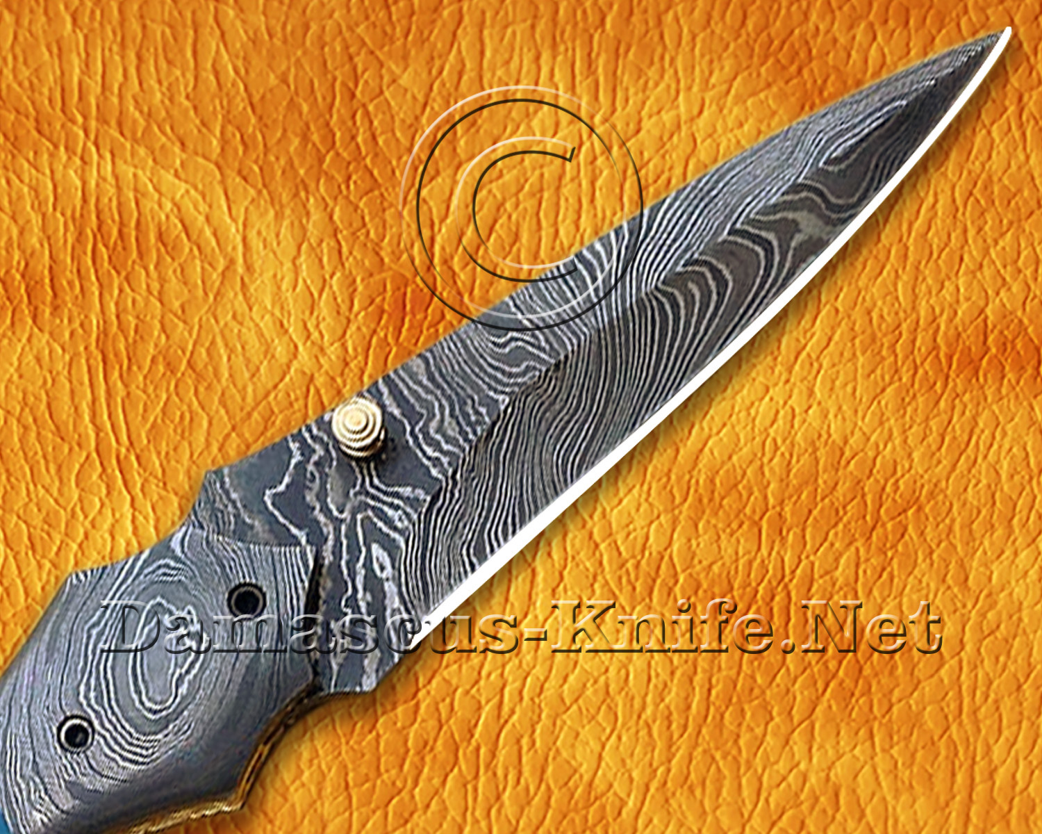 Custom Handmade Damascus Steel Folding Knife - Blue Bone - FK764