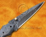 Custom Handmade Damascus Steel Folding Knife - Blue Bone - FK764