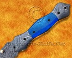 Custom Handmade Damascus Steel Folding Knife - Blue Bone - FK764