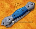 Custom Handmade Damascus Steel Folding Knife - Blue Bone - FK764