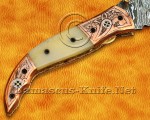 Artisan Scrimshaw Damascus Folding Chef Implement - Copper & Bone FK808
