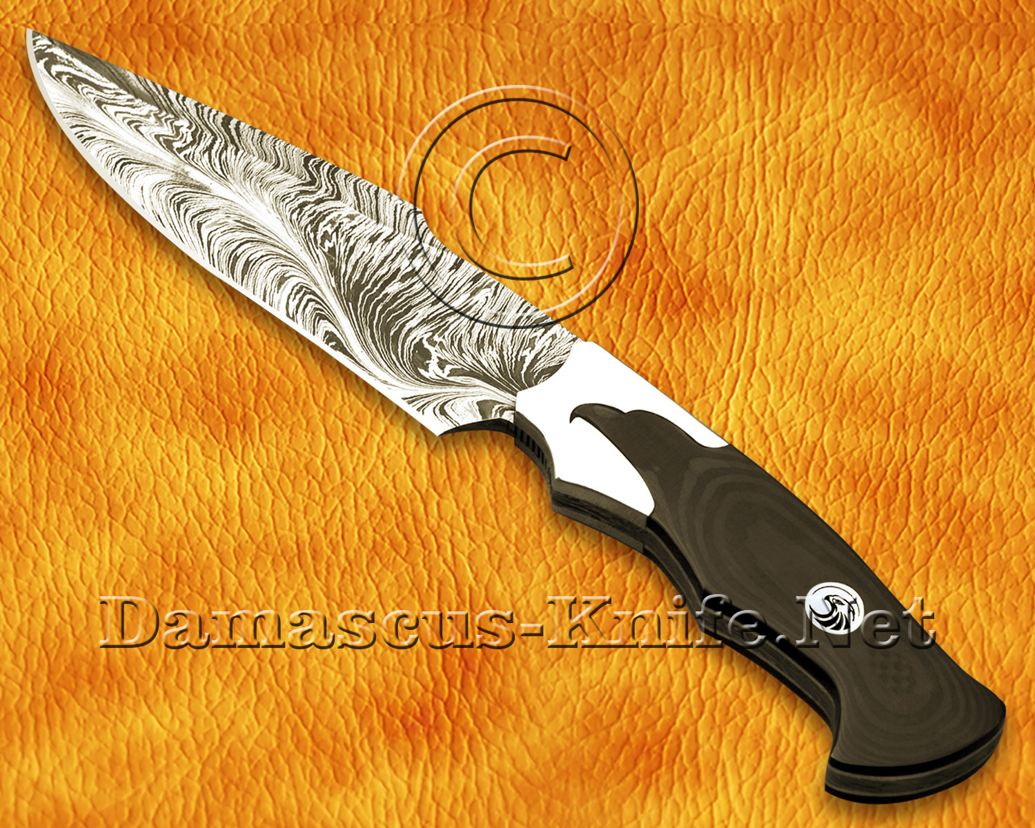 Artisan Damascus Full Tang Prep Implement - Eagle Heritage Handle - CK963