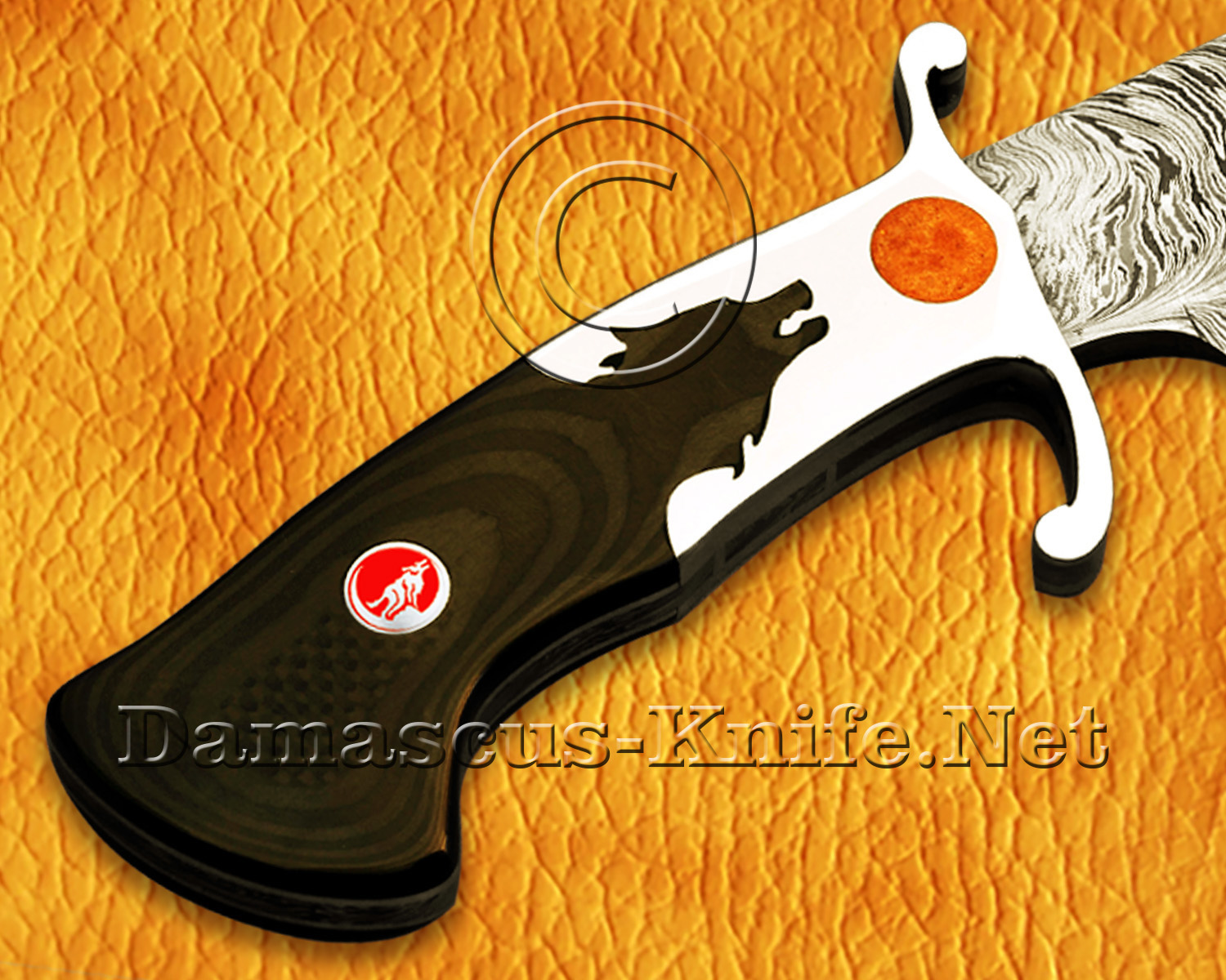 Artisan Damascus Full Tang Prep Implement - Wolf Heritage Handle - CK964