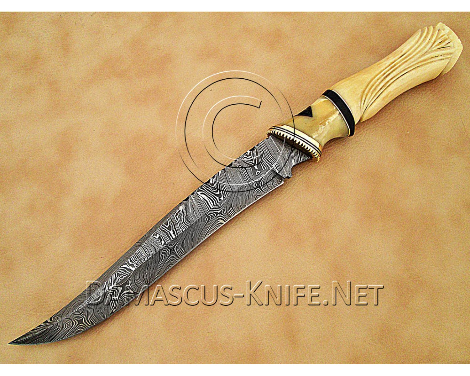Handmade Damascus Steel Outdoor Field-Utility Implement - Carved Bone - CK883 Handmade Damascus Steel Outdoor Field-Utility Implement - Carved Bone - CK883