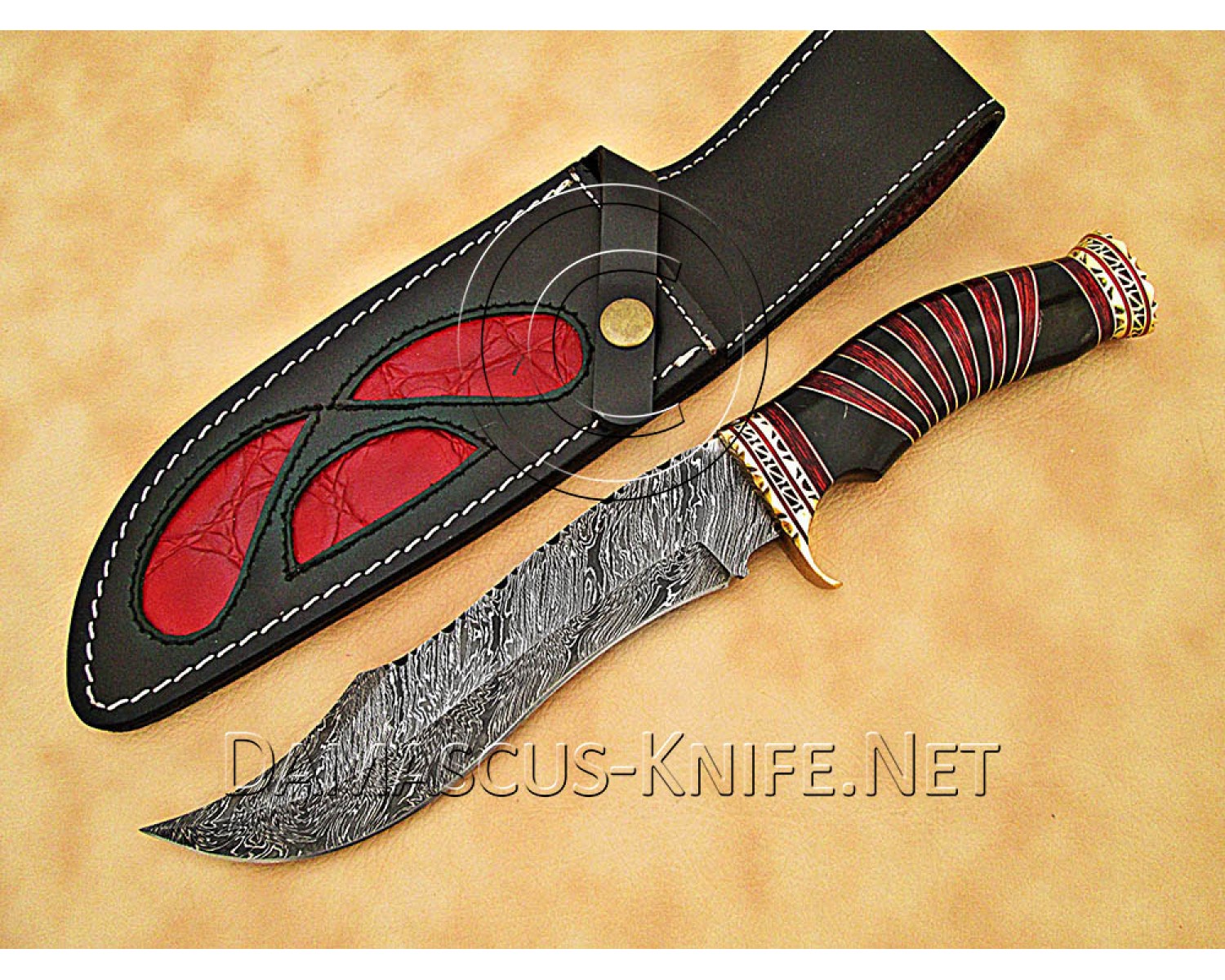 13" Damascus Artisan Prep Kitchen Knife - Horn & Brass CK887 13" Damascus Artisan Prep Kitchen Knife - Horn & Brass CK887