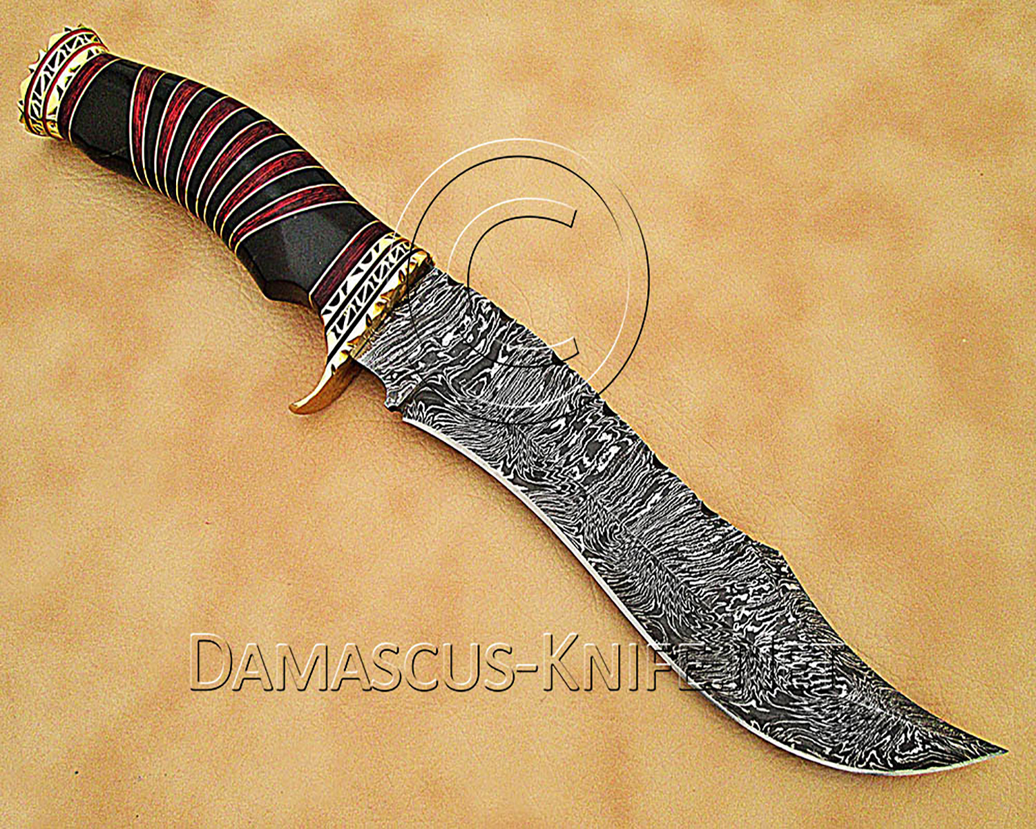 13" Damascus Artisan Prep Kitchen Knife - Horn & Brass CK887