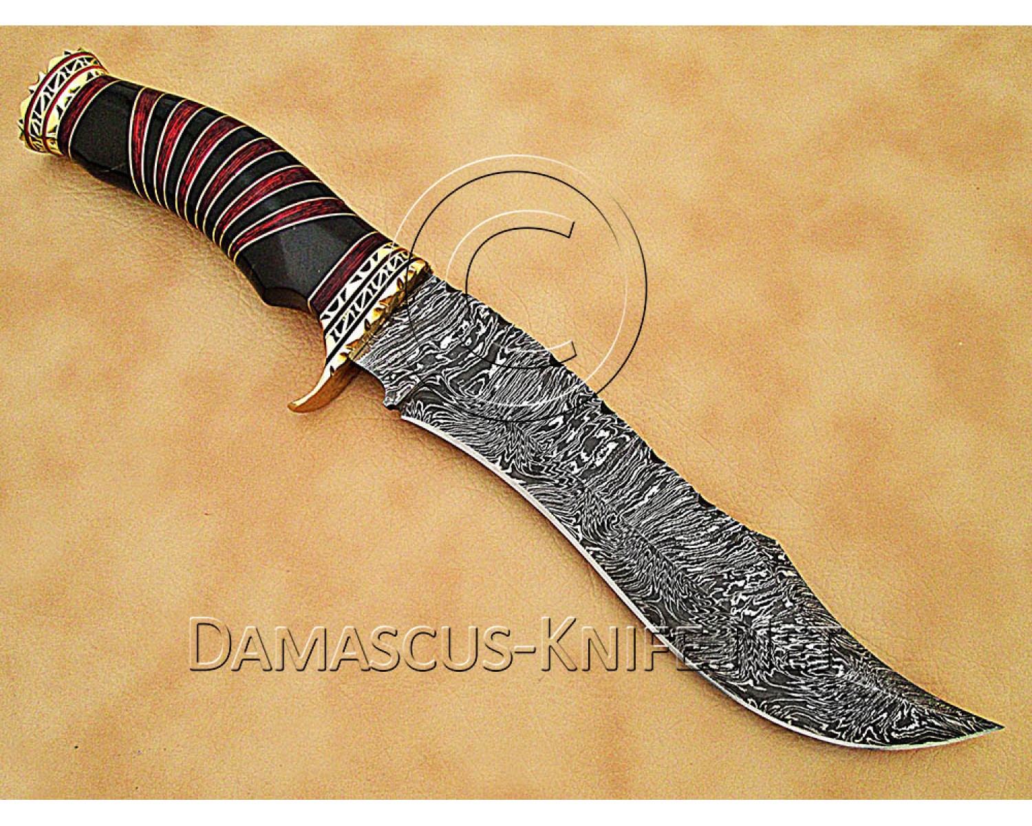 13" Damascus Artisan Prep Kitchen Knife - Horn & Brass CK887 13" Damascus Artisan Prep Kitchen Knife - Horn & Brass CK887
