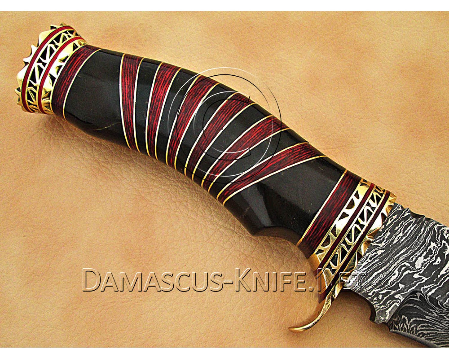 13" Damascus Artisan Prep Kitchen Knife - Horn & Brass CK887 13" Damascus Artisan Prep Kitchen Knife - Horn & Brass CK887