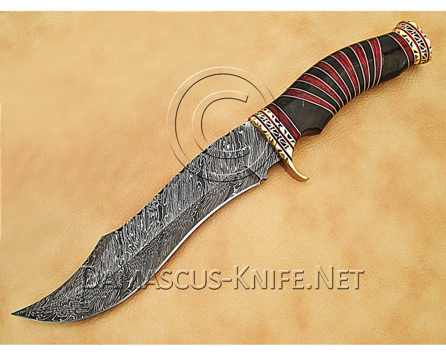 13" Damascus Artisan Prep Kitchen Knife - Horn & Brass CK887 13" Damascus Artisan Prep Kitchen Knife - Horn & Brass CK887