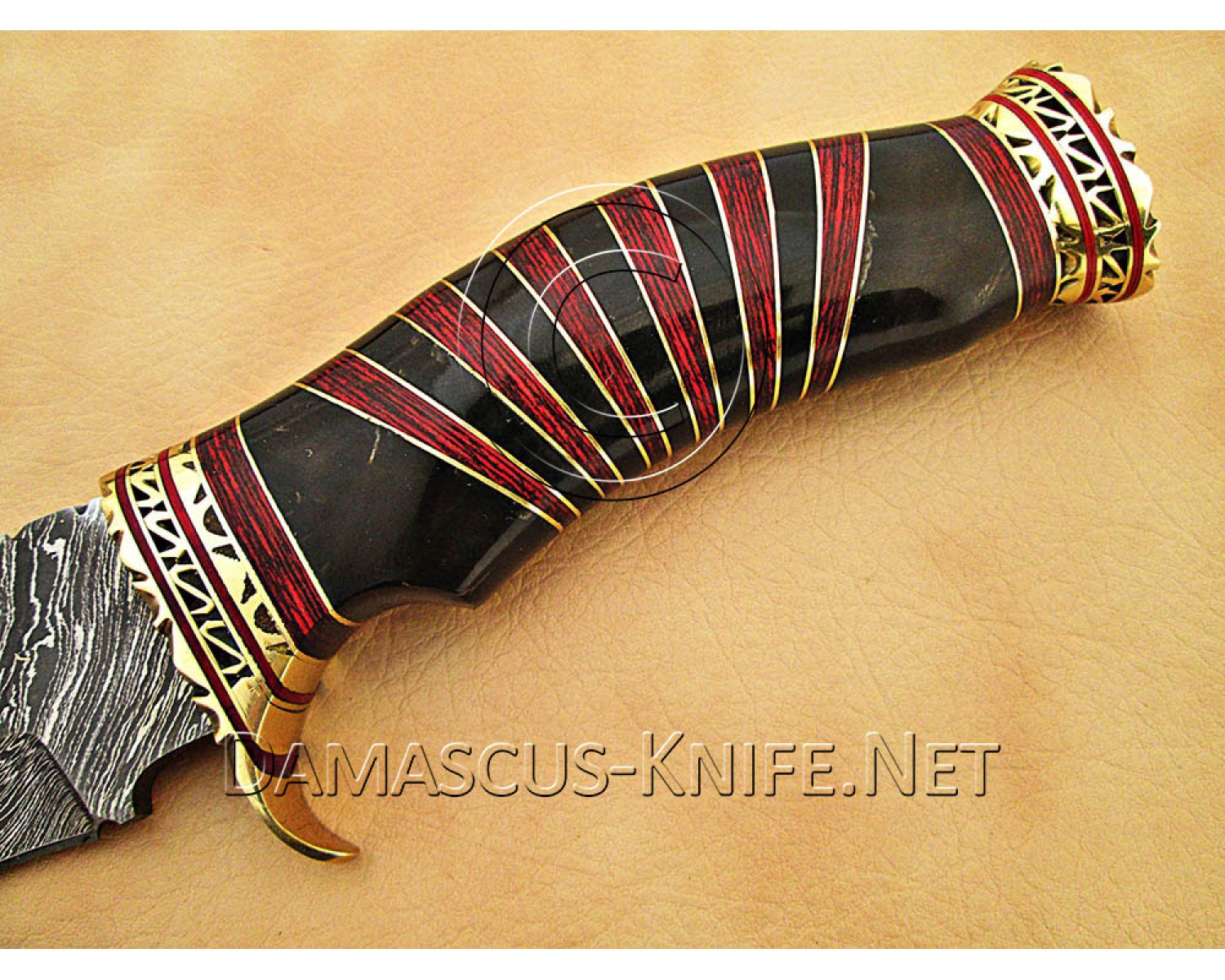 13" Damascus Artisan Prep Kitchen Knife - Horn & Brass CK887 13" Damascus Artisan Prep Kitchen Knife - Horn & Brass CK887