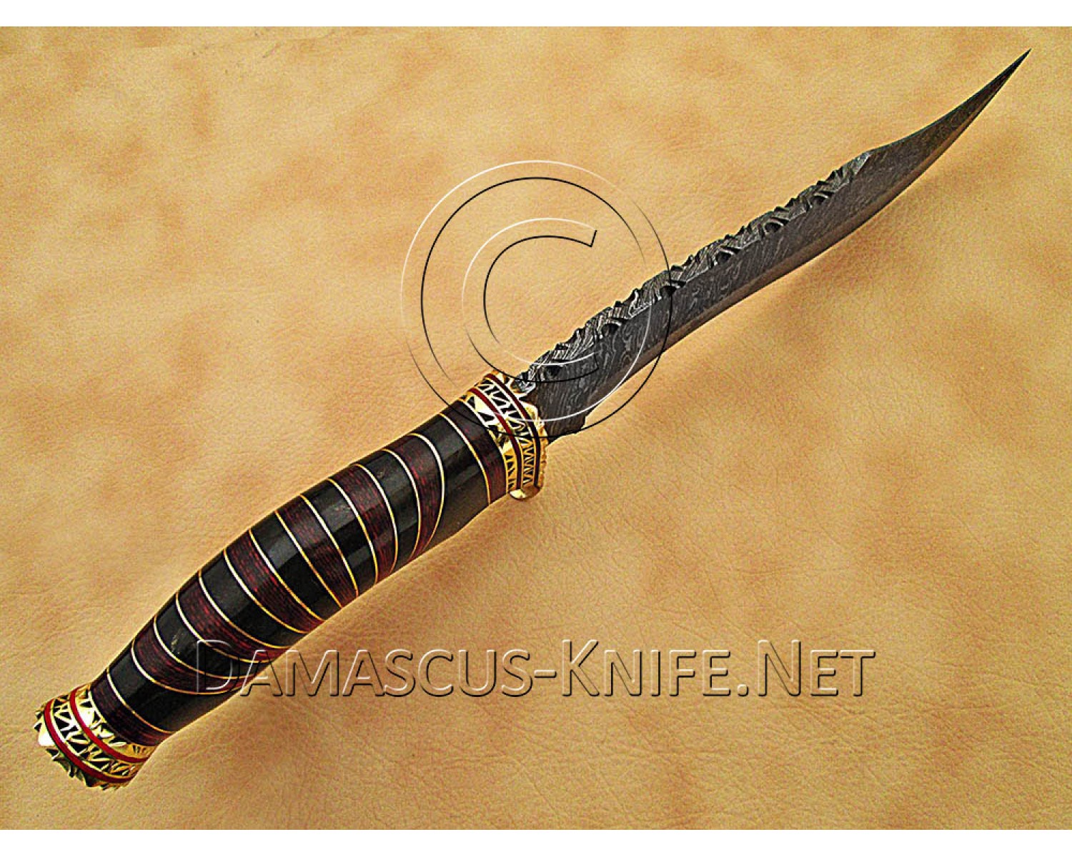 13" Damascus Artisan Prep Kitchen Knife - Horn & Brass CK887 13" Damascus Artisan Prep Kitchen Knife - Horn & Brass CK887