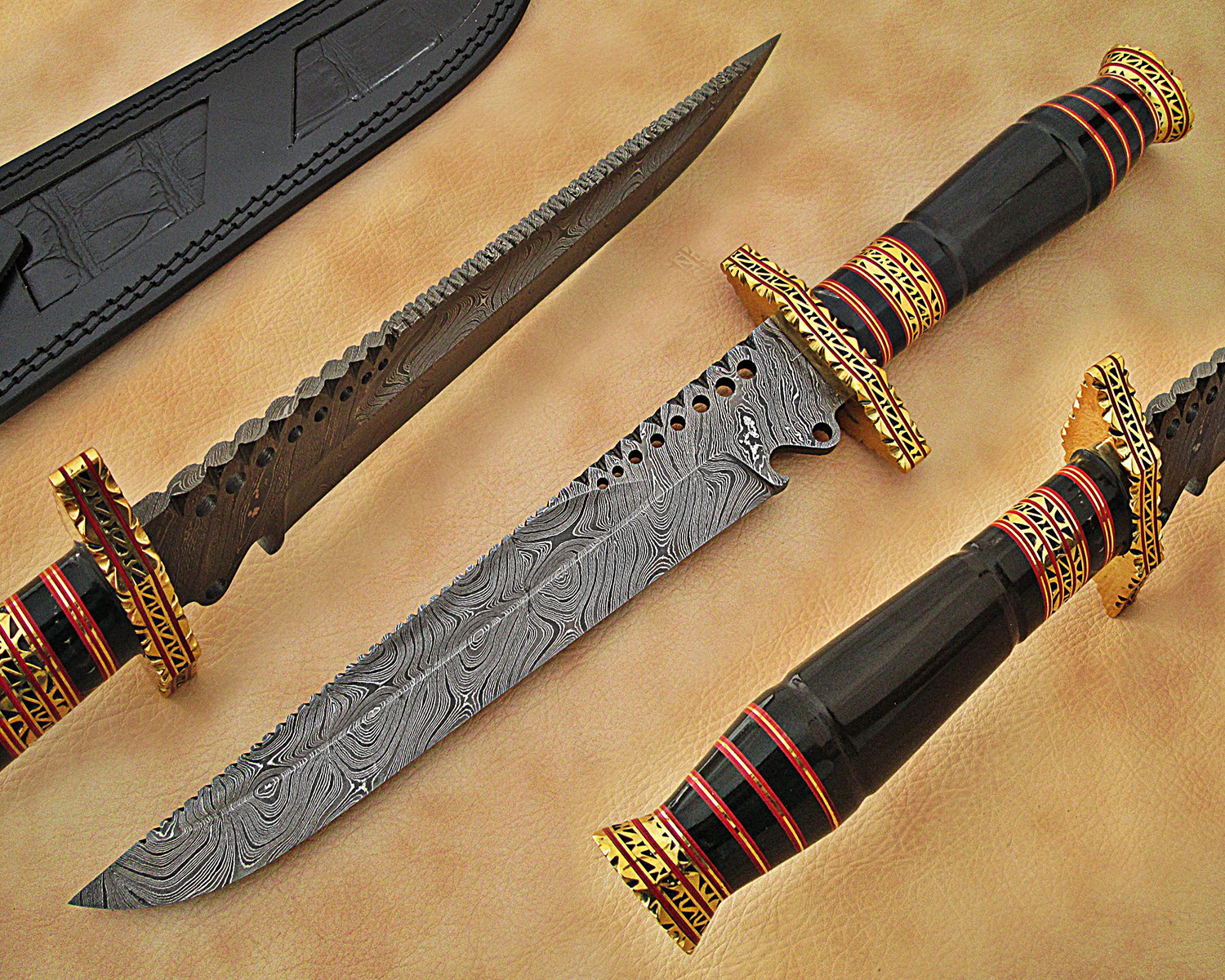 15" Damascus Artisan Prep Kitchen Knife - Horn & Brass CK888