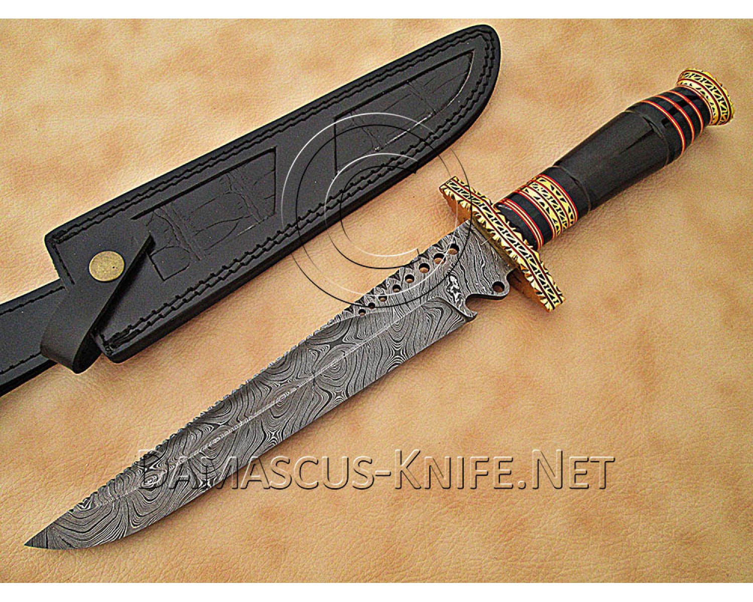 15" Damascus Artisan Prep Kitchen Knife - Horn & Brass CK888