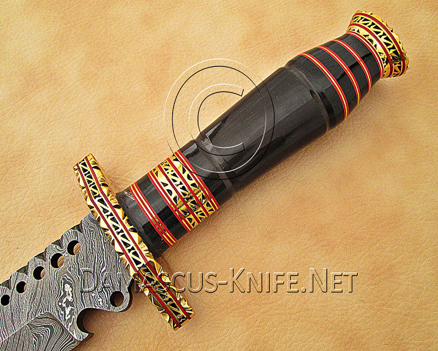 15" Damascus Artisan Prep Kitchen Knife - Horn & Brass CK888