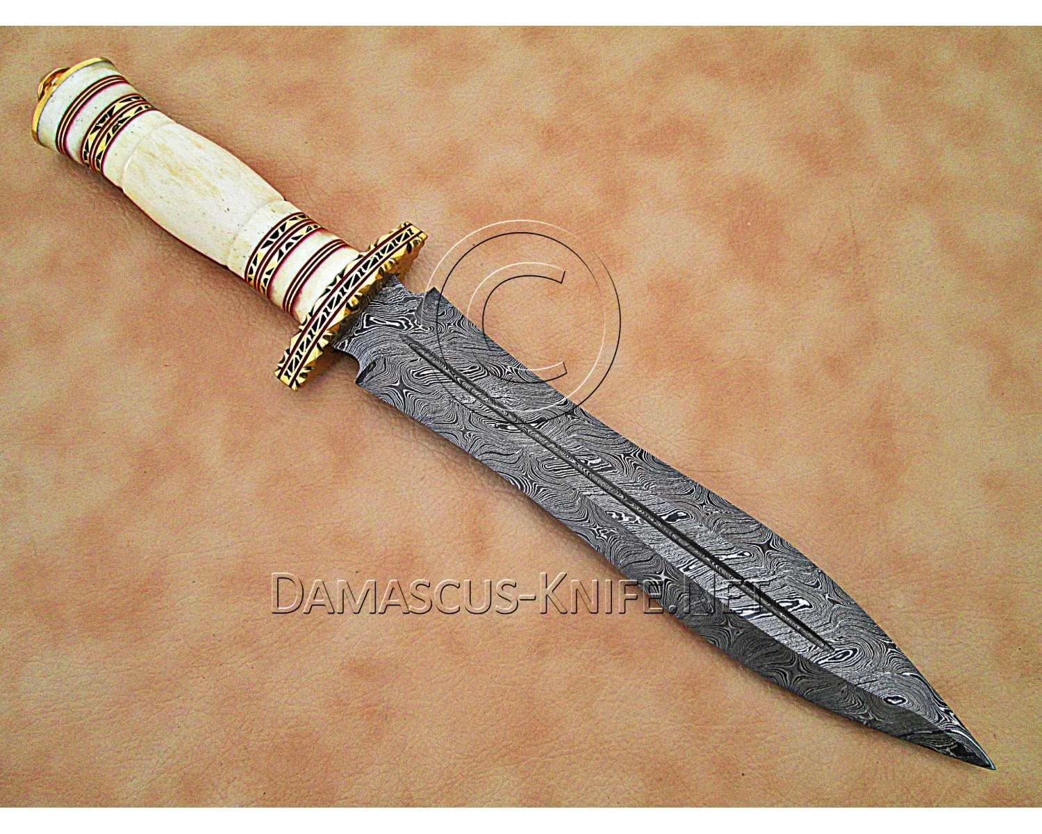 15" Damascus Twist Artisan Prep Kitchen Knife - Bone & Brass CK890