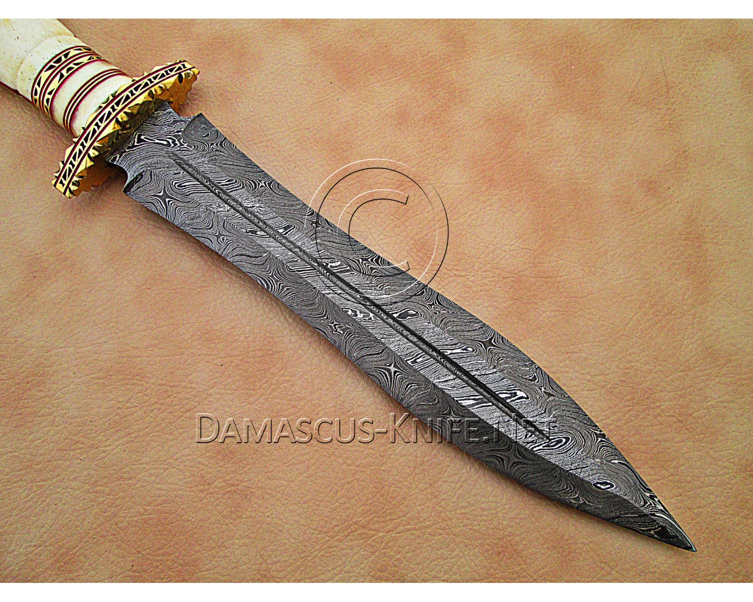 15" Damascus Twist Artisan Prep Kitchen Knife - Bone & Brass CK890