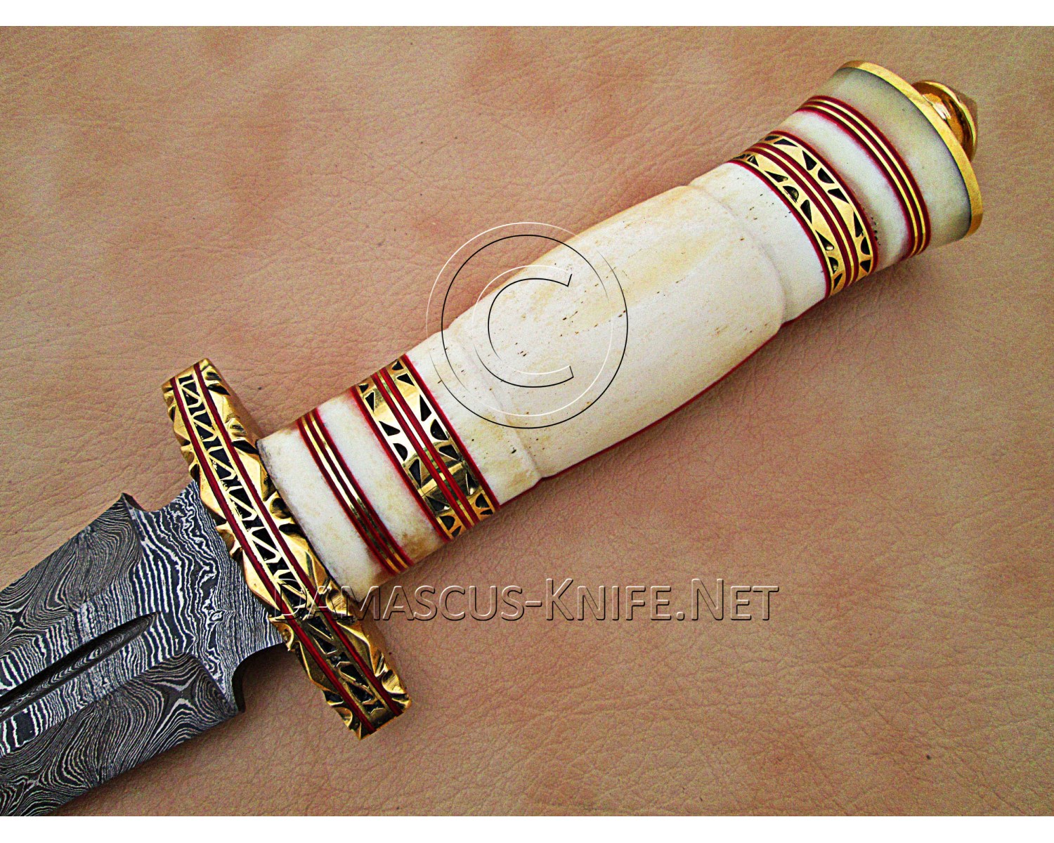 15" Damascus Twist Artisan Prep Kitchen Knife - Bone & Brass CK890