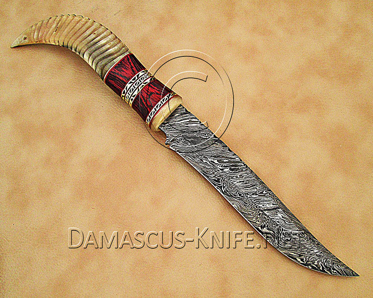 13" Damascus Raindrop Artisan Prep Kitchen Knife - Ram Horn CK891 13" Damascus Raindrop Artisan Prep Kitchen Knife - Ram Horn CK891