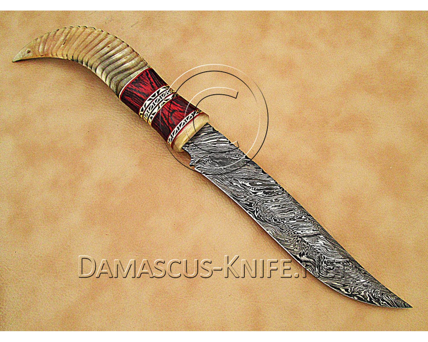 13" Damascus Raindrop Artisan Prep Kitchen Knife - Ram Horn CK891