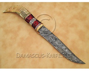 13" Damascus Raindrop Artisan Prep Kitchen Knife - Ram Horn CK891