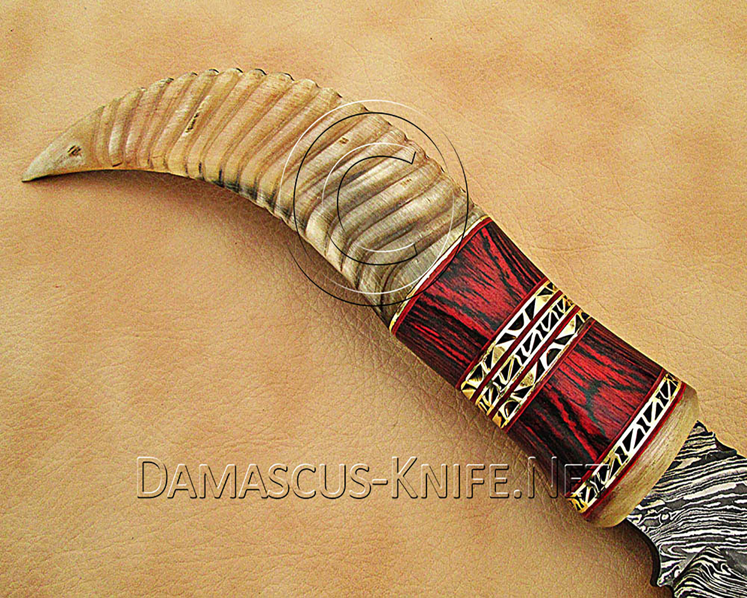 13" Damascus Raindrop Artisan Prep Kitchen Knife - Ram Horn CK891 13" Damascus Raindrop Artisan Prep Kitchen Knife - Ram Horn CK891