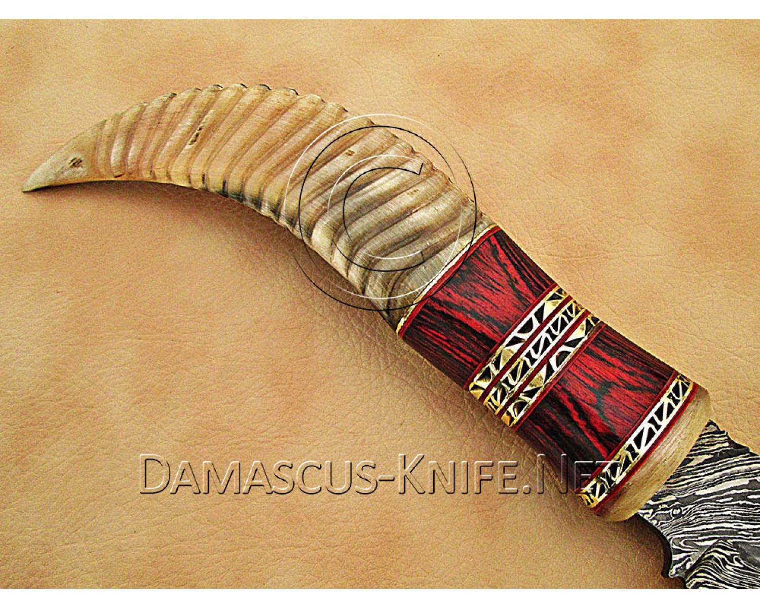 13" Damascus Raindrop Artisan Prep Kitchen Knife - Ram Horn CK891