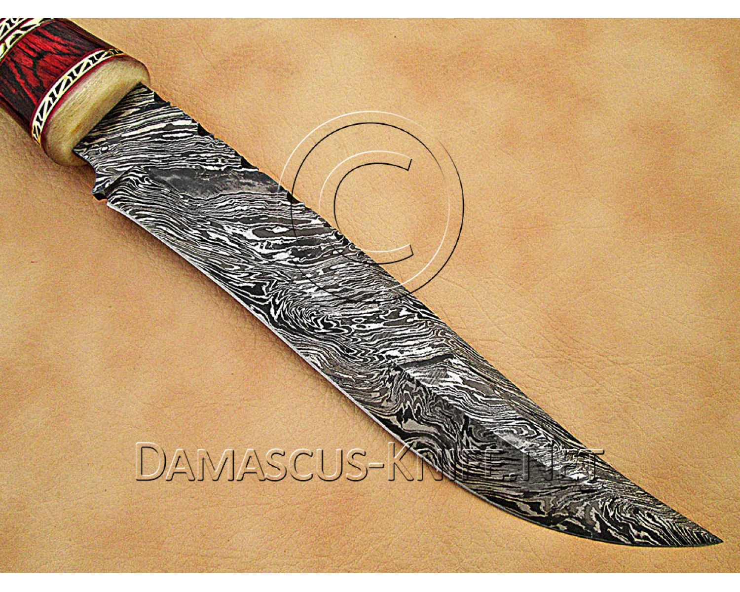 13" Damascus Raindrop Artisan Prep Kitchen Knife - Ram Horn CK891