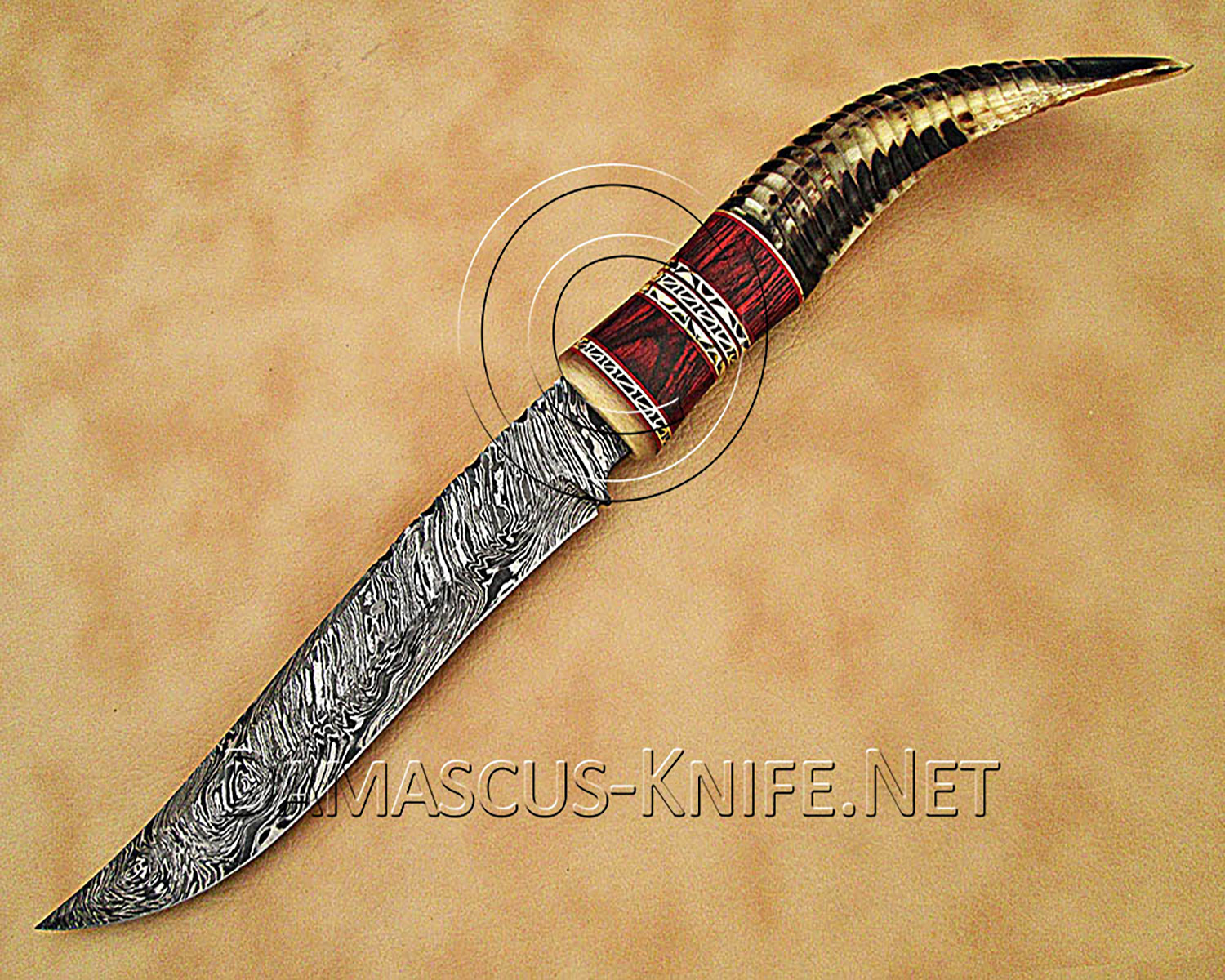 13" Damascus Raindrop Artisan Prep Kitchen Knife - Ram Horn CK891 13" Damascus Raindrop Artisan Prep Kitchen Knife - Ram Horn CK891