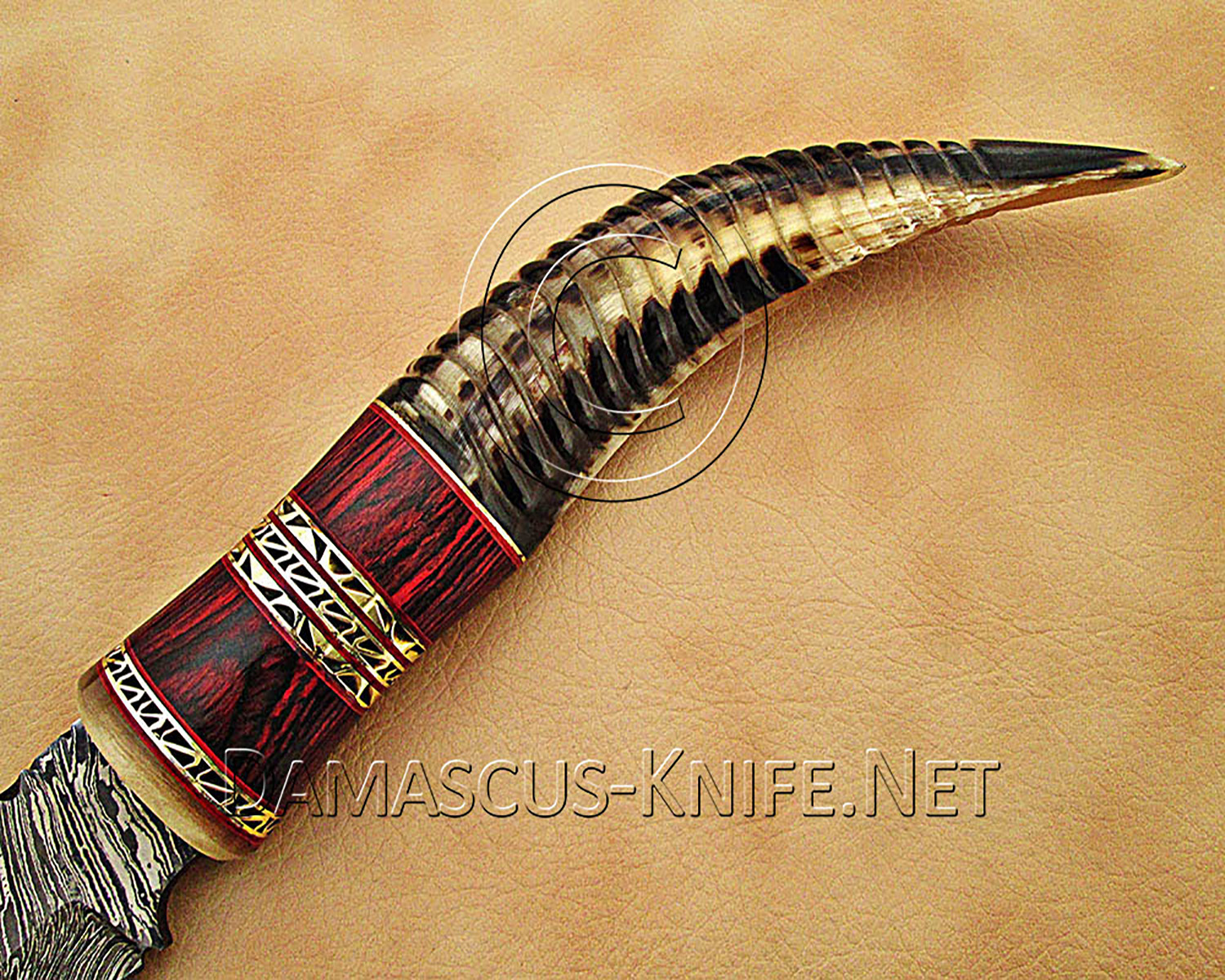 13" Damascus Raindrop Artisan Prep Kitchen Knife - Ram Horn CK891 13" Damascus Raindrop Artisan Prep Kitchen Knife - Ram Horn CK891