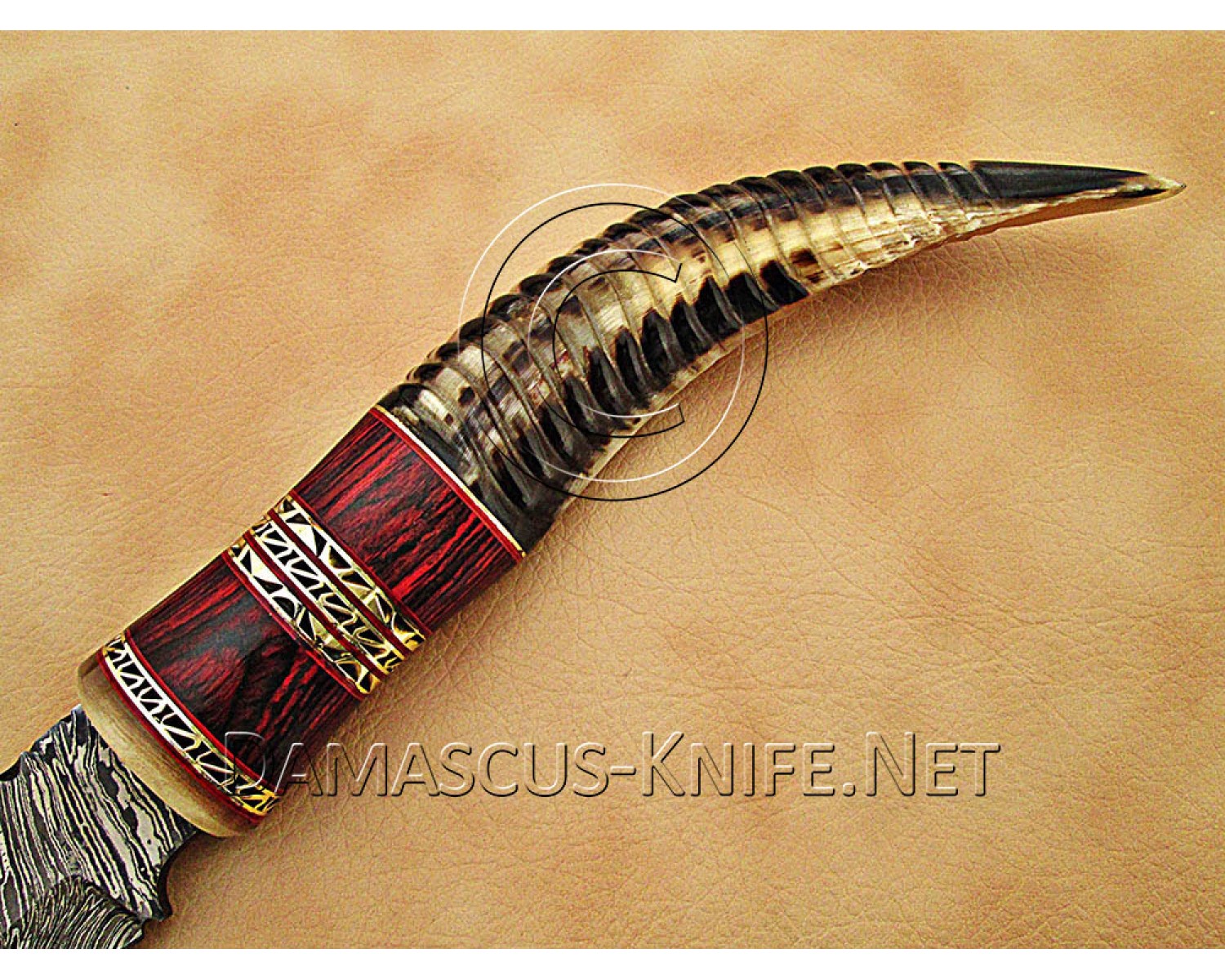 13" Damascus Raindrop Artisan Prep Kitchen Knife - Ram Horn CK891