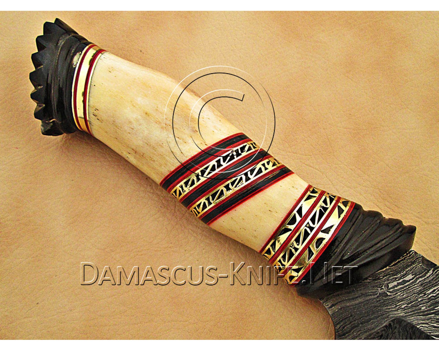 13" Damascus Steel Artisan Chef Implement - Bone & Horn Accents CK892
