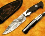 11" Damascus Feather Artisan Prep Kitchen Knife - Eagle Handle CK963