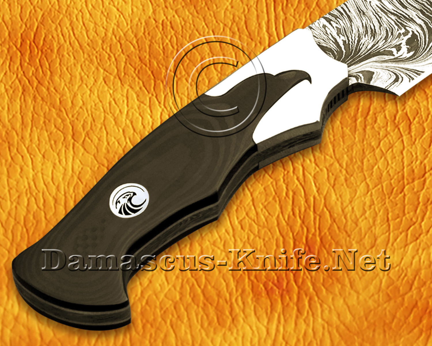 11" Damascus Feather Artisan Prep Kitchen Knife - Eagle Handle CK963