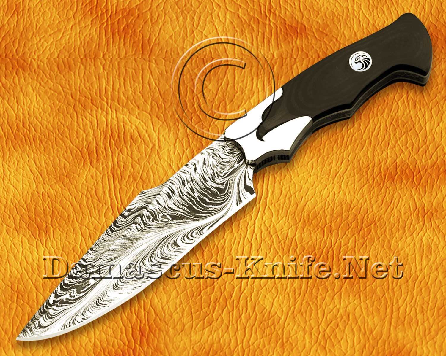 11" Damascus Feather Artisan Prep Kitchen Knife - Eagle Handle CK963