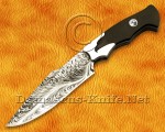11" Damascus Feather Artisan Prep Kitchen Knife - Eagle Handle CK963