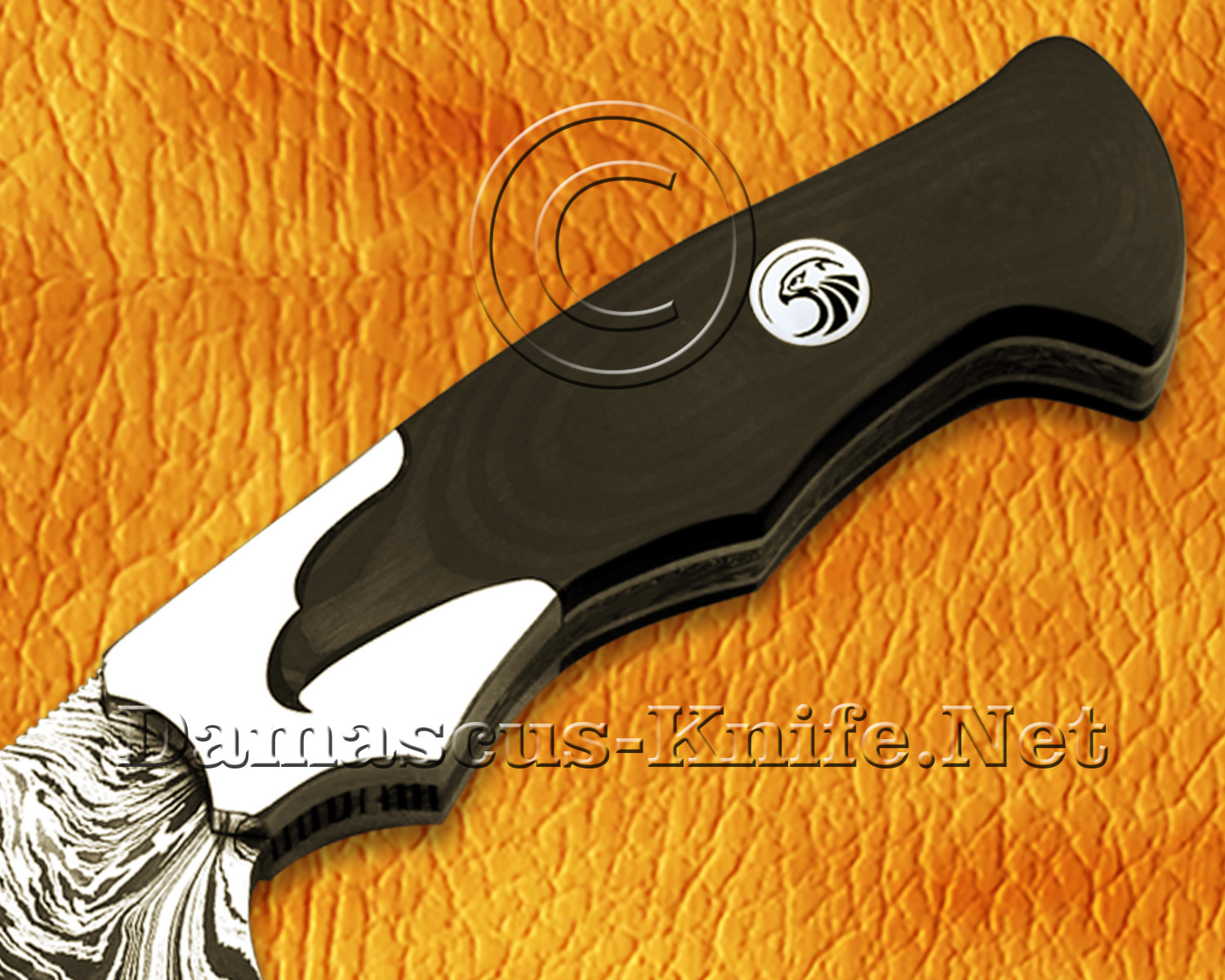 11" Damascus Feather Artisan Prep Kitchen Knife - Eagle Handle CK963