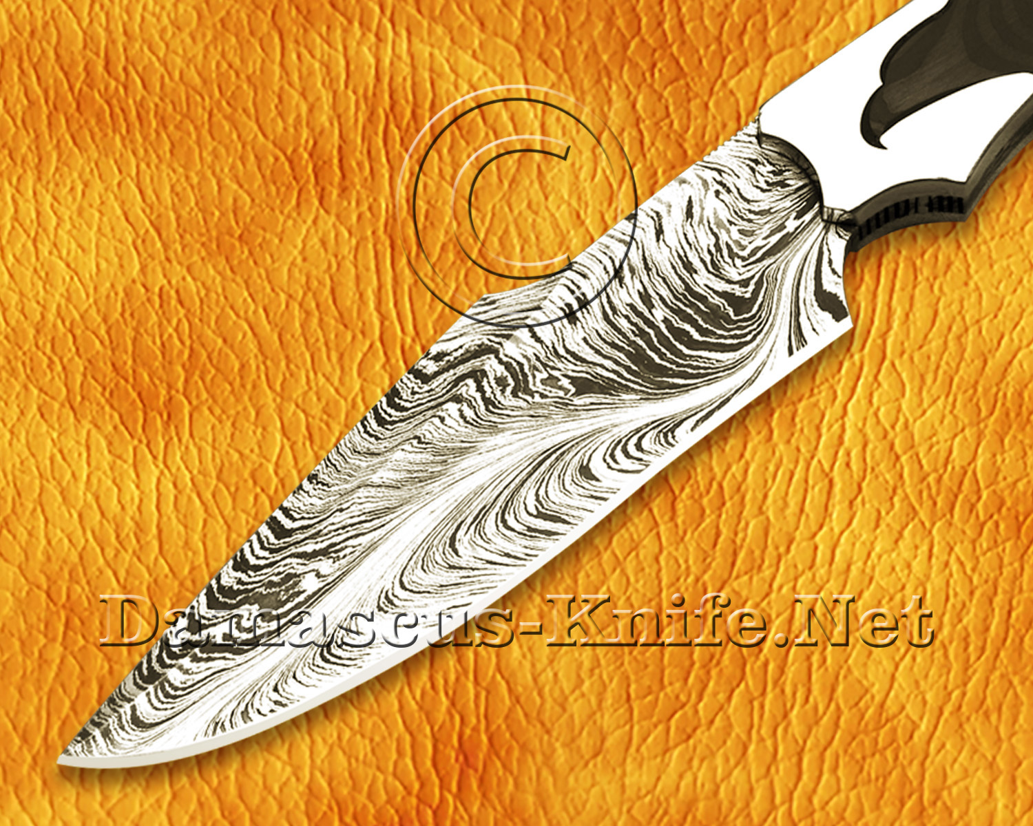 11" Damascus Feather Artisan Prep Kitchen Knife - Eagle Handle CK963