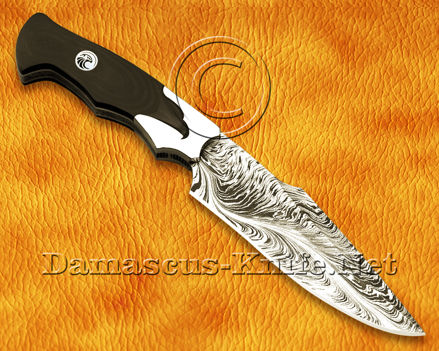 11" Damascus Feather Artisan Prep Kitchen Knife - Eagle Handle CK963
