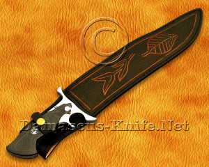 17.5" Damascus Feather Artisan Prep Kitchen Knife - Lion Handle CK965