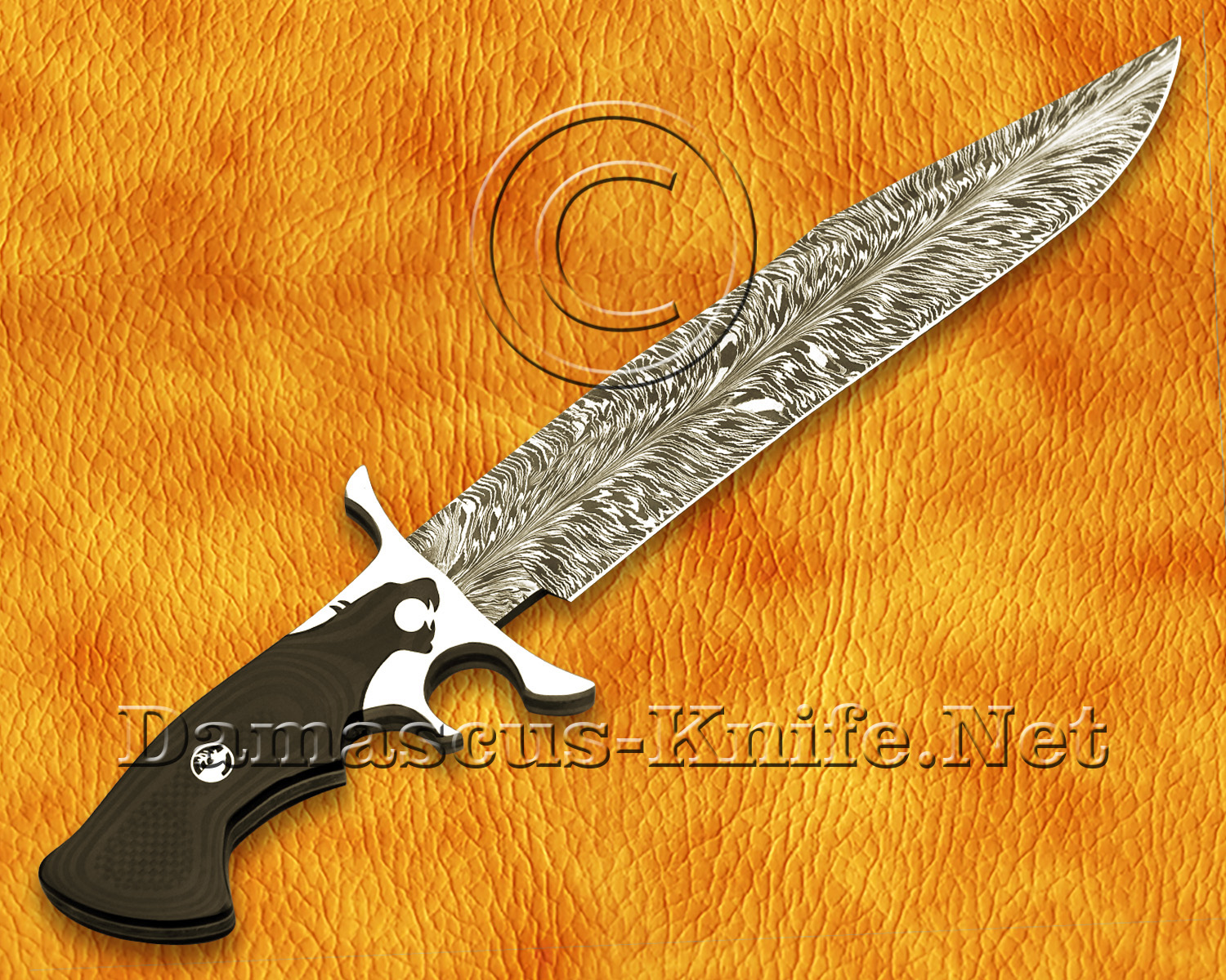 17.5" Damascus Feather Artisan Prep Kitchen Knife - Lion Handle CK965