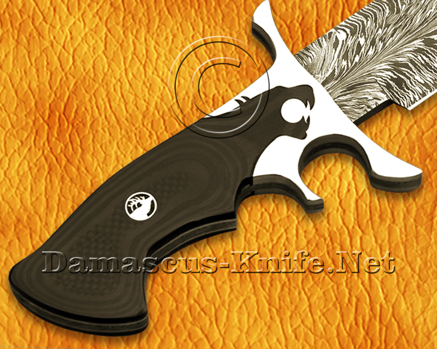 17.5" Damascus Feather Artisan Prep Kitchen Knife - Lion Handle CK965